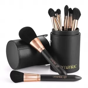 OMANIAC 12 Pcs Brush Set: Pearlescent Wood Handle, Cruelty-Free