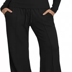 Darong Women's 2 Piece Lounge Set 2026 – Long Sleeve Henley Shirt & Wide Leg Pants Airport Travel Outfit