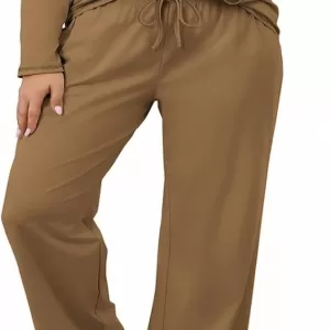 KCW Women's 100% Cotton Pajama Set – 2 Piece Lounge Set Long Sleeve Top & Pants Soft Sleepwear with Pockets