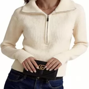 LEO'VASE 2025 Winter Quarter Zip Pullover for Women – Cozy Soft Knit Sweater, Long Sleeve V-Neck