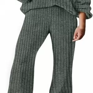 RUMIA Women's Lounge Set 2026 – Long Sleeve V-Neck Top & Wide Leg Pants Matching Track Suit for Vacation