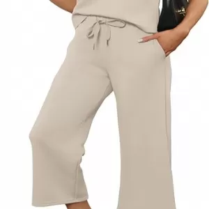 SAMPEEL Women's 2 Piece Lounge Set – Casual Travel Vacation Outfit Summer Wide Leg Crop Pants Set