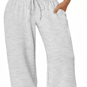 Trendy Queen 2 Piece Matching Lounge Set – Side Ruching Top & Wide Leg Pants Set with Pockets (Oatmeal Grey)