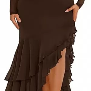 BTFBM Women's Ruched Bodycon Maxi Dress – Long Sleeve Ruffle Mermaid Cocktail Wedding Guest Dress