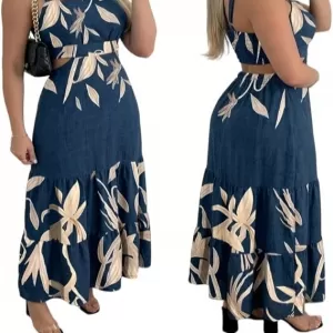 CHICME Women's Square Neck Maxi Dress – Sleeveless Boho Floral A-Line Dress with Cut Out Back
