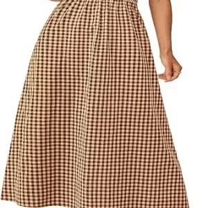 PRETTYGARDEN Women's Plaid Square Neck Maxi Dress – Spaghetti Strap A-Line Casual Beach Vacation Sundress