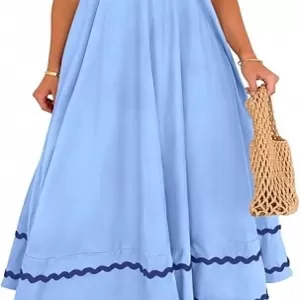 PRETTYGARDEN Spaghetti Strap Maxi Dress – Square Neck Ruffle Beach Long Dress with Pockets