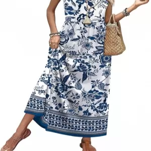 WIHOLL A-Line Sleeveless Maxi Dress – Soft Sundress with Pockets for Summer Beach Vacation