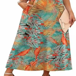 WIHOLL Women's V-Neck Midi Dress – Floral Short Sleeve Sundress for Beach Vacation & Travel