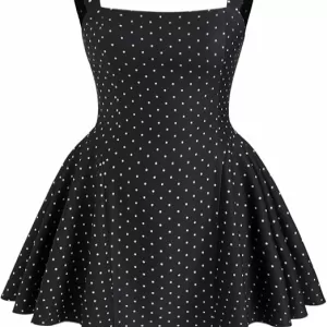 CIDER Polka Dot Going Out Dress – Cute Summer Date Night Square Neck Sleeveless Mini Dress