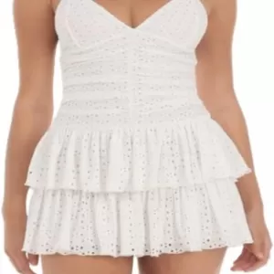 YOXUA Deep V-Neck Mini Dress – Spaghetti Strap Casual Tiered Ruffle Hem Summer Short Dress