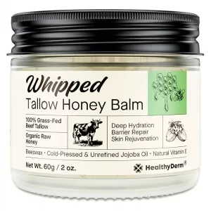 HealthyDerm Beef Tallow Honey Balm – 100% Grass Fed, Organic Raw Honey, Jojoba Oil, 2 oz