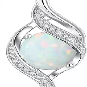 FANCIME Birthstone Necklace – October Opal, Sterling Silver, Round Cubic Zirconia Pendant, Lovely Gift for Her
