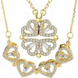 Foldable 4 Leaf Clover Necklace – 18k Gold Plated Stainless Steel, Cubic Zirconia, Lucky Charm Gift for Her