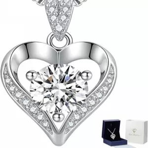 KRZ Moissanite Heart Necklace – 1-3ct, S925 Sterling Silver, 'I Love You' Engraved, Anniversary/Birthday Gift