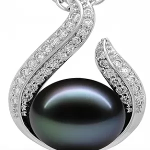 TRYNDI Real Tahitian Black Pearl Necklace – 11-12mm, Swarovski Crystal, Rhodium Plated, Romantic Gift for Wife