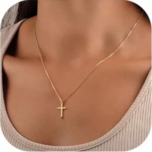 Turandoss Cross Necklace – 14k Gold Plated, Infinity CZ, Holy Mary Medal, Mother's Day Gift for Mom/Daughter