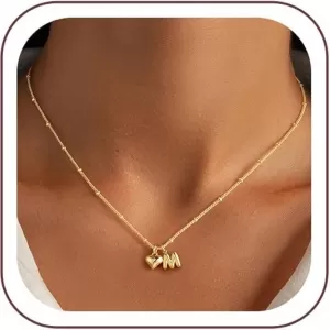 Turandoss Heart Initial Necklace – 14k Gold Plated, Letter Pendant, Personalized Gift for Mom/Wife/Daughter