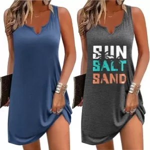 Ekouaer 2 Pack Tank Nightgown: Sleeveless V Neck Sleep Shirt, Navy/Gray Letter