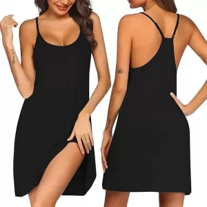 Ekouaer Racerback Nightgown: Sleeveless Sleep Dress, Black