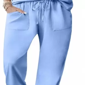Ekouaer Cotton Pajama Set: Short Sleeve Top and Jogger Pants, with Pockets