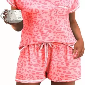 Ekouaer Short Sleeve Pajama Set: Round Neck, Shorts, Chest Pocket