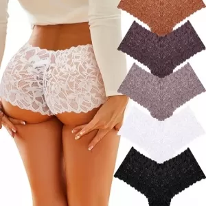 ALL OF SHE Sexy Lace Boyshorts: V Waist Panties, 5 Pack