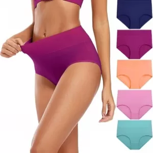 Molasus High Waisted Cotton Briefs: Full Coverage Underwear, 5 Pack