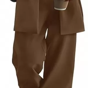 KIRUNDO Women's Oversized 2 Piece Suit – Business Casual Blazer & Wide Leg Pantsuit Formal Outfits (Coffee)