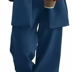 KIRUNDO Women's 2 Piece Suit – Oversized Blazer & Wide Leg Pantsuit Formal Outfits (Dark Lake Blue)