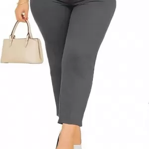 Kubsid Women's High Waisted Straight Leg Pants – Stretchy Business Casual Work Trousers with Pockets (Deep Grey)