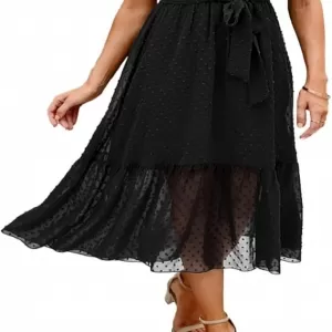BTFBM Bohemian Floral Wrap Midi Dress – V Neck Ruffle Cap Sleeveless A-Line Pleated Hem Sun Dress