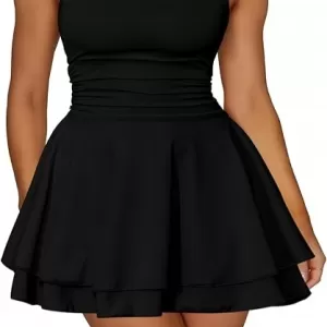 Kaximil Ruffle Hem Boat Neck Mini Dress – Sleeveless Ruched Corset Short Party Dress