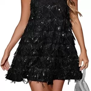 OYOANGLE Sequin Sparkly Cocktail Dress – Glitter Sleeveless Halter Mini Dress Clubwear Outfits