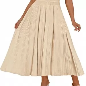PRETTYGARDEN Summer Midi Dress 2026 – Sleeveless V Neck Pleated A-Line Cocktail Wedding Guest Dress (Beige)