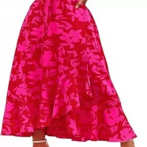 PRETTYGARDEN Boho Floral Maxi Dress – Short Sleeve Wrap V Neck Long Flowy Beach Vacation Wedding Guest Dress