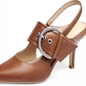 Coutgo Women's Slingback Pumps – Closed Pointed Toe High Heels with Belt Buckle Strap Dressy Work Shoes