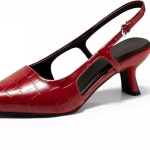 Coutgo Women's Pointed Toe Slingback Kitten Heel Pumps – Adjustable Buckle Strap Dress Shoes