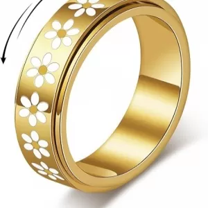 Daisy Fidget Spinner Ring – 18K Gold Plated Stainless Steel, Anxiety Relief, Adjustable?
