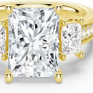MSBLUE Three Princess Cut Moissanite Ring – S925 Silver, Wedding Promise Ring