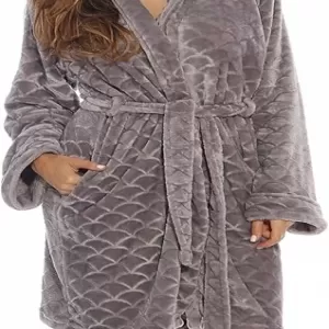 Just Love Plush Fleece Bathrobe: Shawl Collar Jacquard Robe, Light Grey
