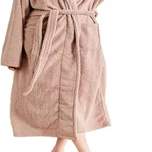 Serenhom Plush Soft Fleece Robe: Fluffy Jacquard Bathrobe, Dot Toupe