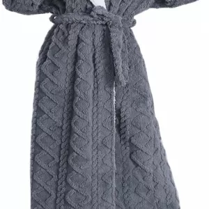 Skilydia Hooded Fleece Robe: Long Plush Soft Winter Bathrobe, Gray Striped