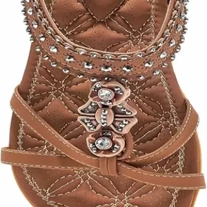Alicegana Women's Bohemian Flat Sandals – Rhinestone Beaded Elastic Ankle Strap Dressy Flats (Brown)