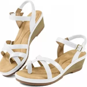 Aomigoct Women's Wedge Sandals – Comfortable Platform Work Sandals with Adjustable Strap (White)