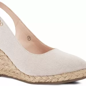 Juliet Holy Women's Closed Toe Wedge Sandals – Canvas Espadrilles with Slingback Buckle Strap (Cream)