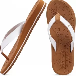 ONCAI Women's Arch Support Flip Flops – Yoga Mat Footbed Orthotic Thong Sandals (White/Khaki)