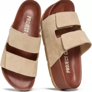 Project Cloud Pismo Platform Wedge Sandals – Genuine Leather Beach Sandals with Memory Foam (Sand)