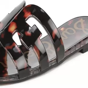Sam Edelman Women's Bay Jelly Slides – Shiny PVC Slip On Sandals with Double E Logo (Tortoise)