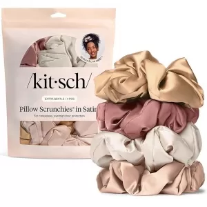 Kitsch Pillow Satin Scrunchies – 4 Pack, Blush, No Crease, No Damage Hair Ties for Women